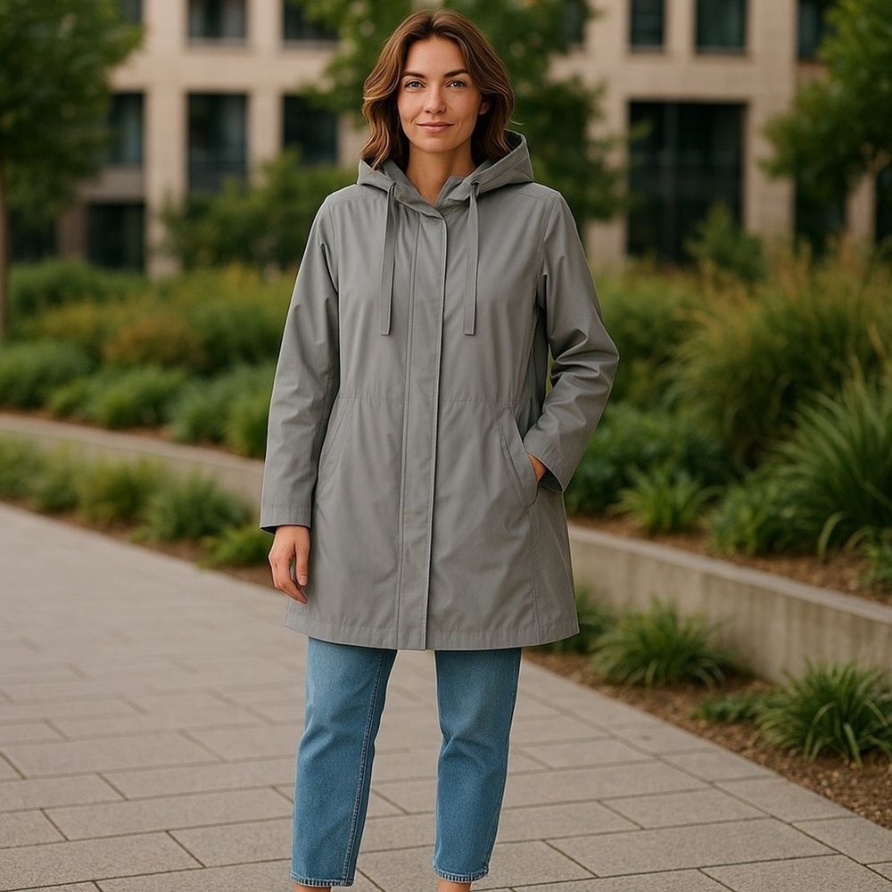 Eileen‎ Fisher Womens Lg Gray lightweight cotton nylon jacket Minimalist Luxury